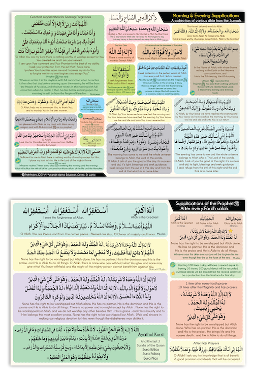 Dua Card With the Morning and Evening Supplications and Supplications After Salah
